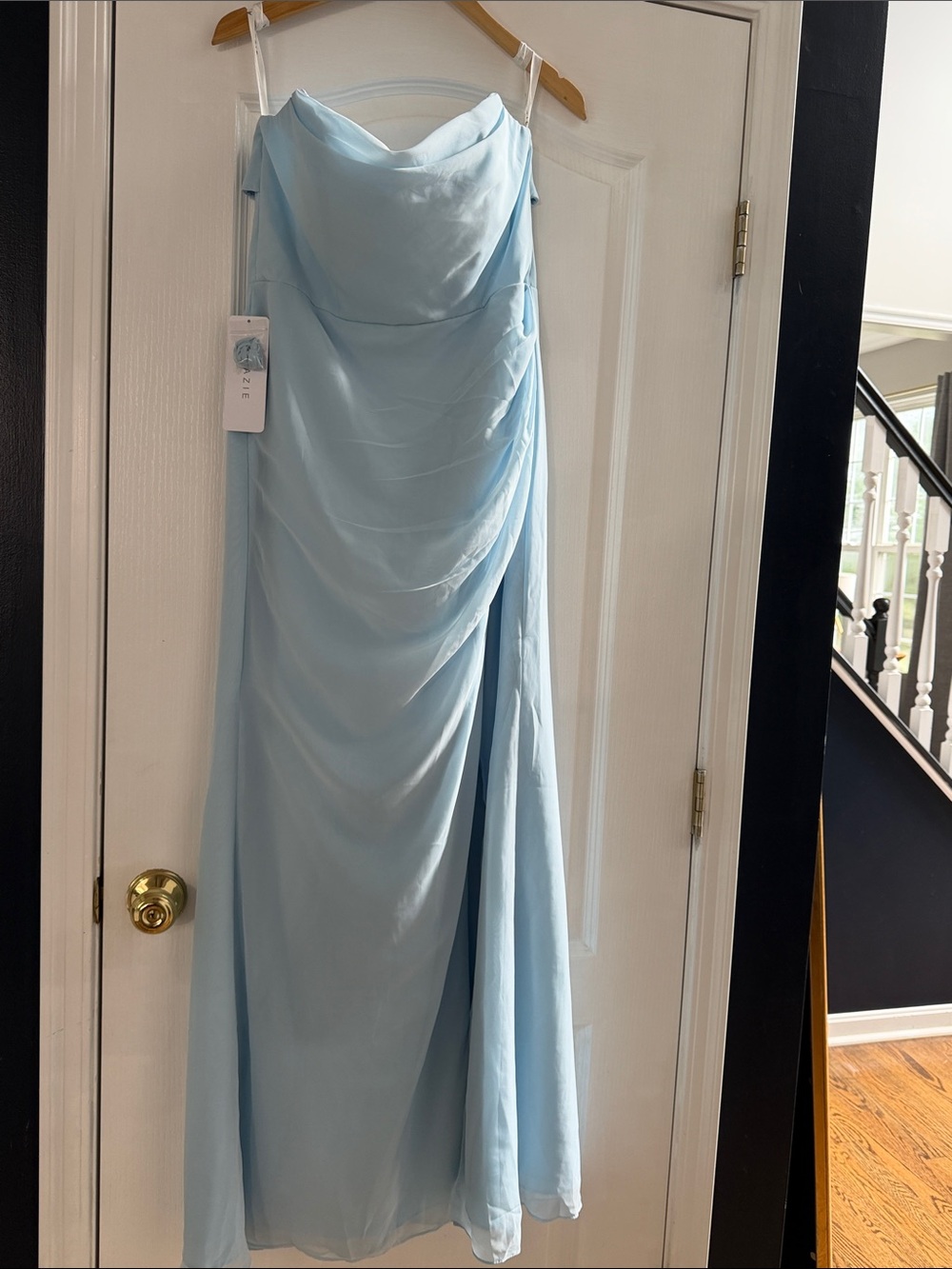 Azazie Leonis Sky Blue Sheath Strapless Chiffon Convertible Dress| US A12